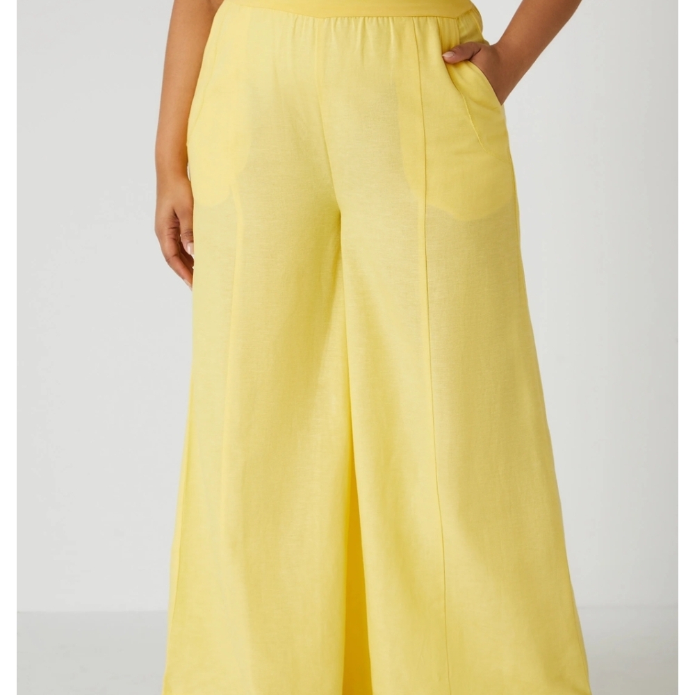 NWT Ashley Stewart Yellow Wide-Leg Women's Linen Blend Pants Size 22/24